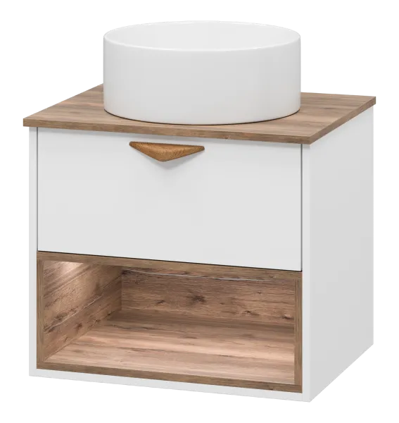 BERGEN - 60 Тумба подвесная 1 ящ. (ДСП (Дуб Гал/БЕЛ мат.эмаль) + раковина