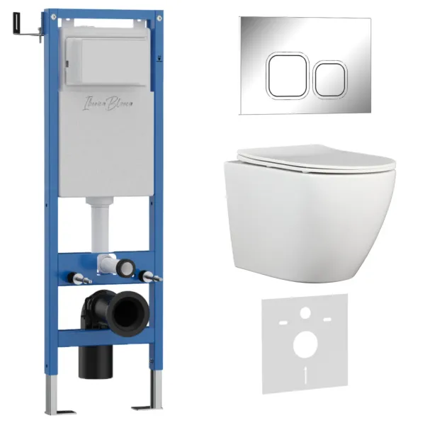 Комплект 3в1 IBERICA BLANCA инсталляция SILENCIO MINI, унитаз BILBAO ALTO белый, кнопка смыва ESTI-Q хром глянцевый () IB.001M.BLA.234.833