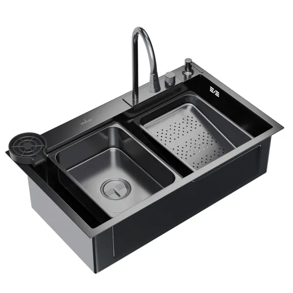 Мойка настол.монтаж 75х46 (3,0) вып 3 1/2  MIXLINE PRO 21,5см с сиф.(ч.граф)+доз+смесит+кол+д/р+о/с