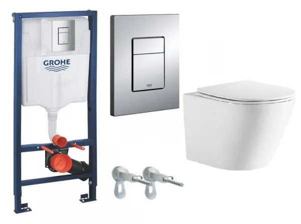 Инсталляция Grohe Rapid SL с подвесным унитазом Aquatek ЛИБЕРТИ с микролифтом, панель смыва