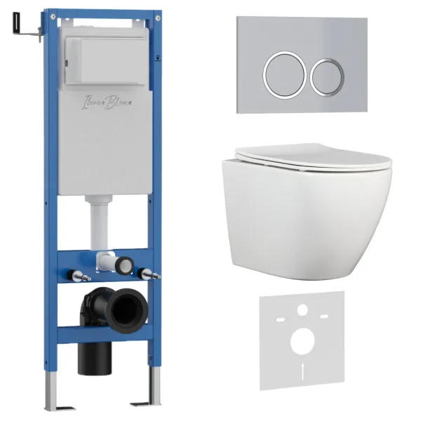 Комплект 3в1 IBERICA BLANCA инсталляция SILENCIO MINI, унитаз BILBAO ALTO белый, кнопка смыва ESTI-O хром матовый () IB.001M.BLA.231.823