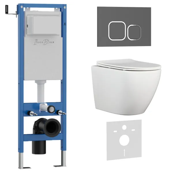 Комплект 3в1 IBERICA BLANCA инсталляция SILENCIO MINI, унитаз BILBAO ALTO белый, кнопка смыва ESTI-Q серый матовый () IB.001M.BLA.231.837