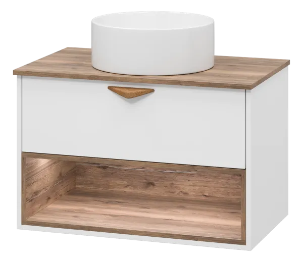 BERGEN - 80 Тумба подвесная 1 ящ. (ДСП (Дуб Гал/БЕЛ мат.эмаль) + раковина