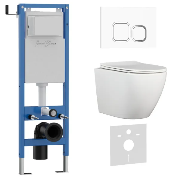 Комплект 3в1 IBERICA BLANCA инсталляция SILENCIO MINI, унитаз BILBAO ALTO белый, кнопка смыва ESTI-Q белый глянцевый () IB.001M.BLA.234.831