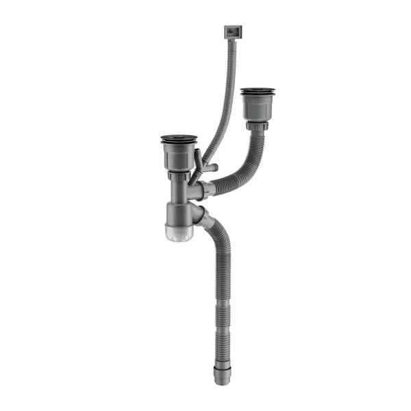 Сифон для мойки Splenka двойной 1-уровневый с прямоугольным переливом, нержавеющая сталь, графит S600.41.09