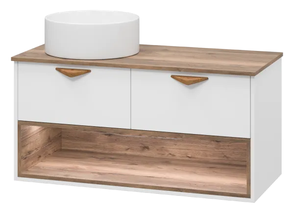 BERGEN -105 Тумба подвесная 2 ящ. (ДСП (Дуб Гал/БЕЛ мат.эмаль) + раковина