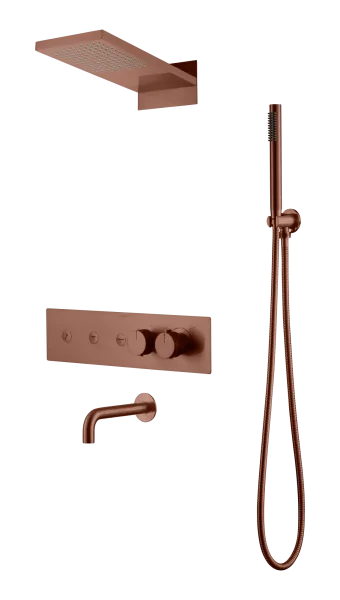 Встроенная душевая система FUSION с термостатом, трехпозиционная Brushed Bronze с изливом