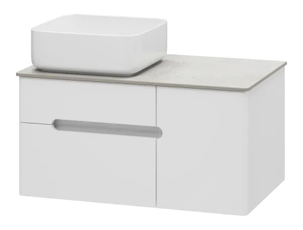 Тумба под раковину Misty Роял 80 подвесная (белая) со столешницей и раковиной