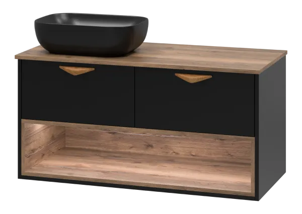 BERGEN -105 Тумба подвесная 2 ящ. (ДСП (Дуб Гал/черн мат.эмаль) + раковина