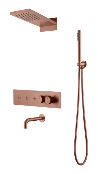 Встроенная душевая система FUSION с термостатом, трехпозиционная Copper Brushed с изливом