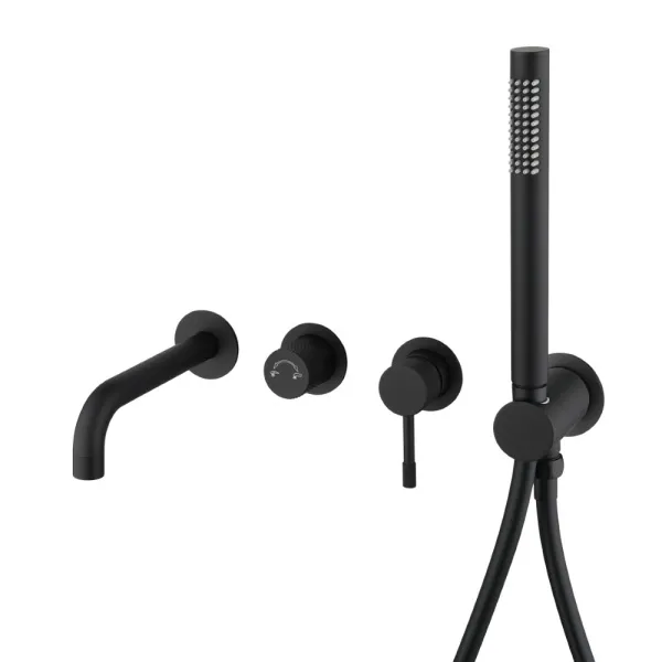 Смеситель встроенный + ручной душ + излив Uno Black
