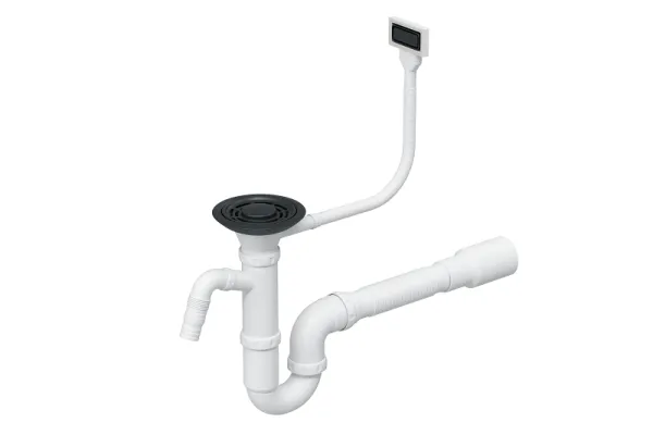 Сифон одинарный с прямоугольным переливом ЧЕРНЫЙ МАТОВЫЙ