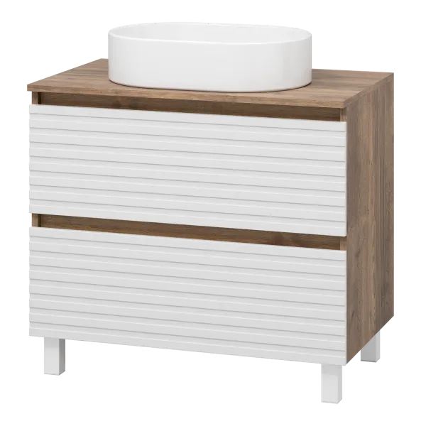 DAKOTA - 80 Тумба напольная 2 ящ.  (ДСП (Дуб Гал/ Белый) + раковина